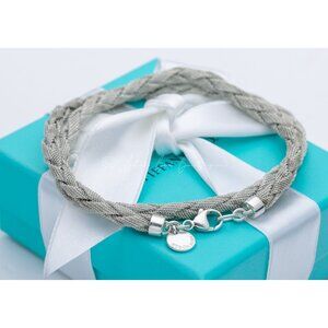 Tiffany & Co. Vintage Somerset Silver Braided Mesh Rope Necklace 19"